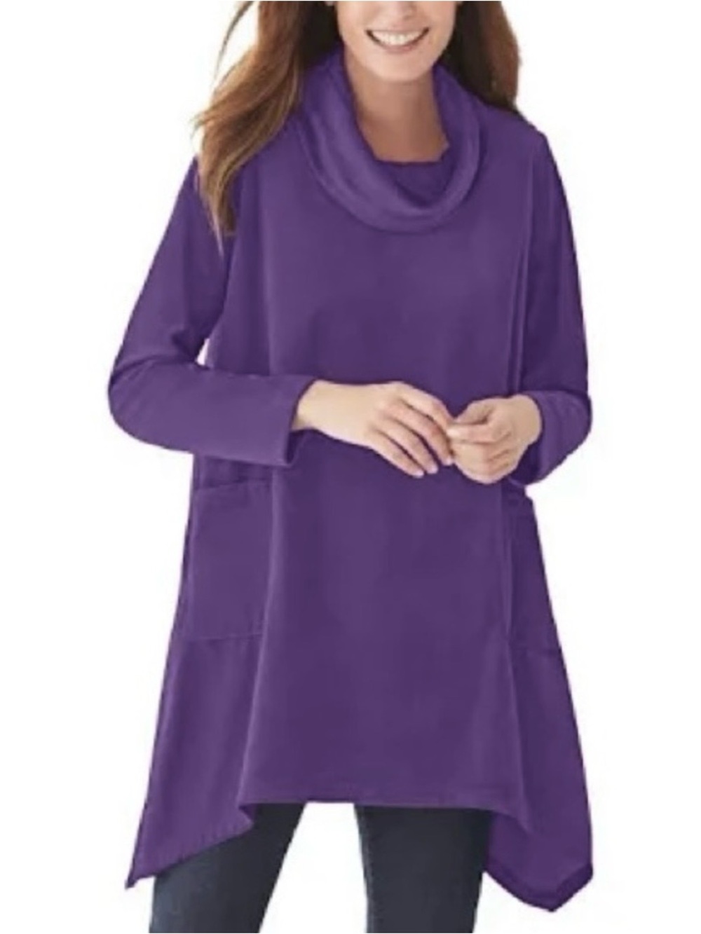 Marc New York Performance Athletic Tunic Top with Cowl Neck & Asymmetrical Hem.